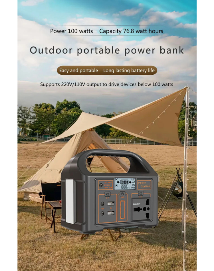 NEO EDEN TECH 76.8Wh Portable Power Station LiFePo4 Battery 100W Solar Generator Storage 220V/110V Power Bank For Camping Travel