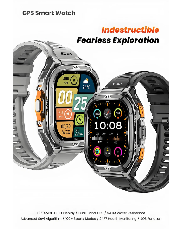 NEO EDEN TECH X5 Smartwatch 1.96" AMOLED HD Display 5ATM GPS Sports Tracker 530mAh Long Battery BT Calls Multi-Sport Modes Outdoor Smartwatch