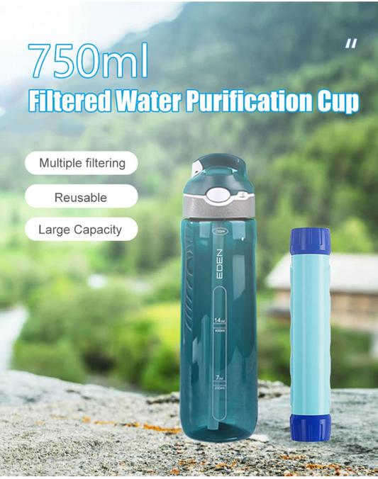 NEO EDEN TECH 750ML Outdoor Water Filter Straw Bottle/Cup for Survival or Emergency Supplies Purification Water Purifier Drinking Water Bottle