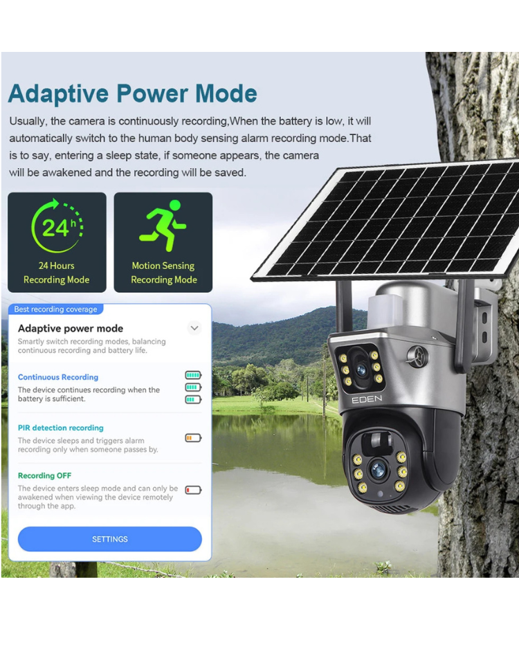 NEO EDEN TECH 4G / WiFi Solar Camera Dual Lenses Outdoor 8MP 4K Low Power Battery IP Camera PIR Night Vision V380 Pro CCTV Security Protection