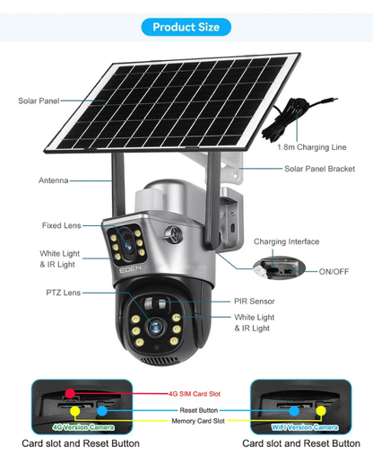 NEO EDEN TECH 4G / WiFi Solar Camera Dual Lenses Outdoor 8MP 4K Low Power Battery IP Camera PIR Night Vision V380 Pro CCTV Security Protection