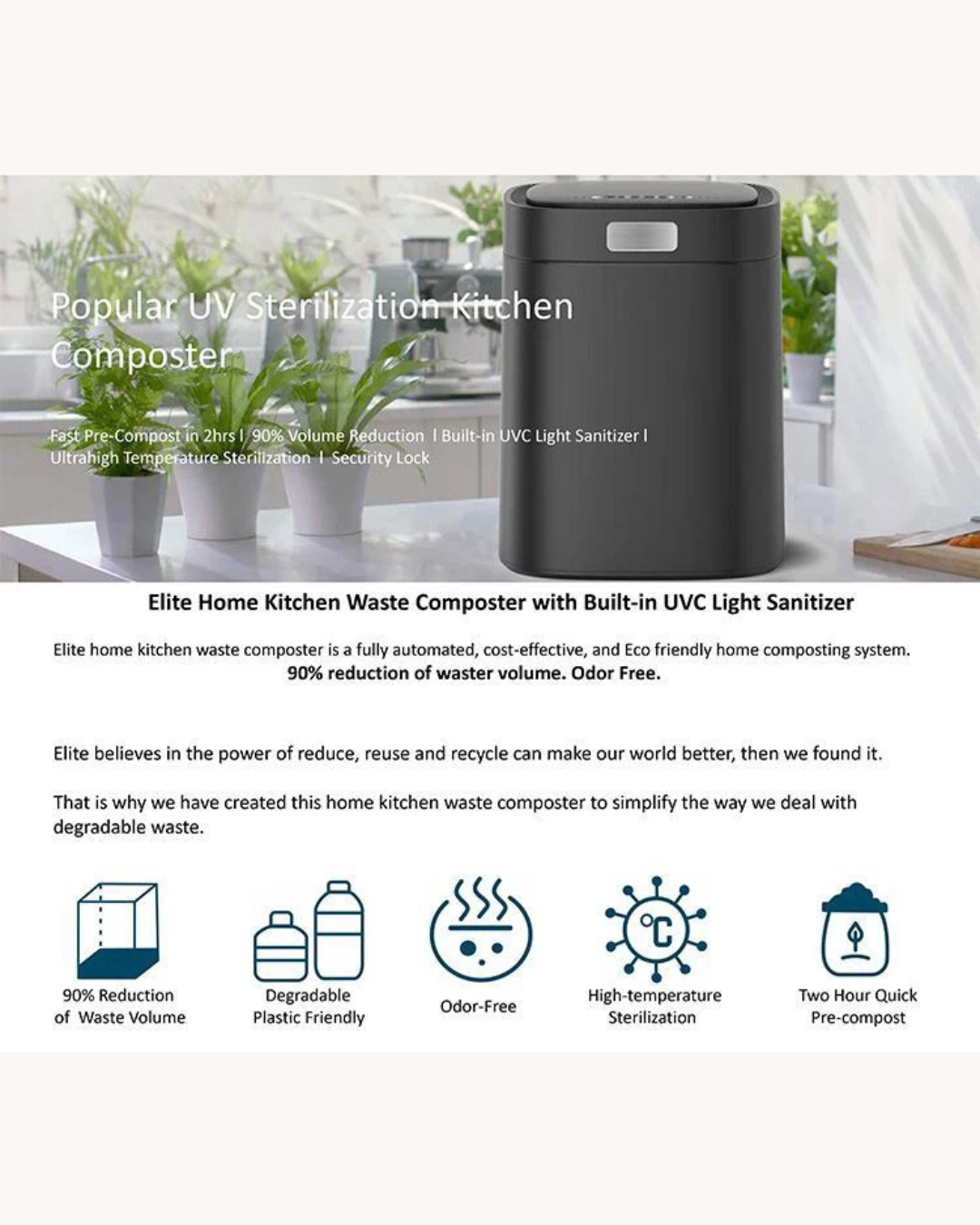NEO EDEN TECH Kitchen Garbage Disposal Household Composter Electric Waste Food Recycling Machine Composting for Home
