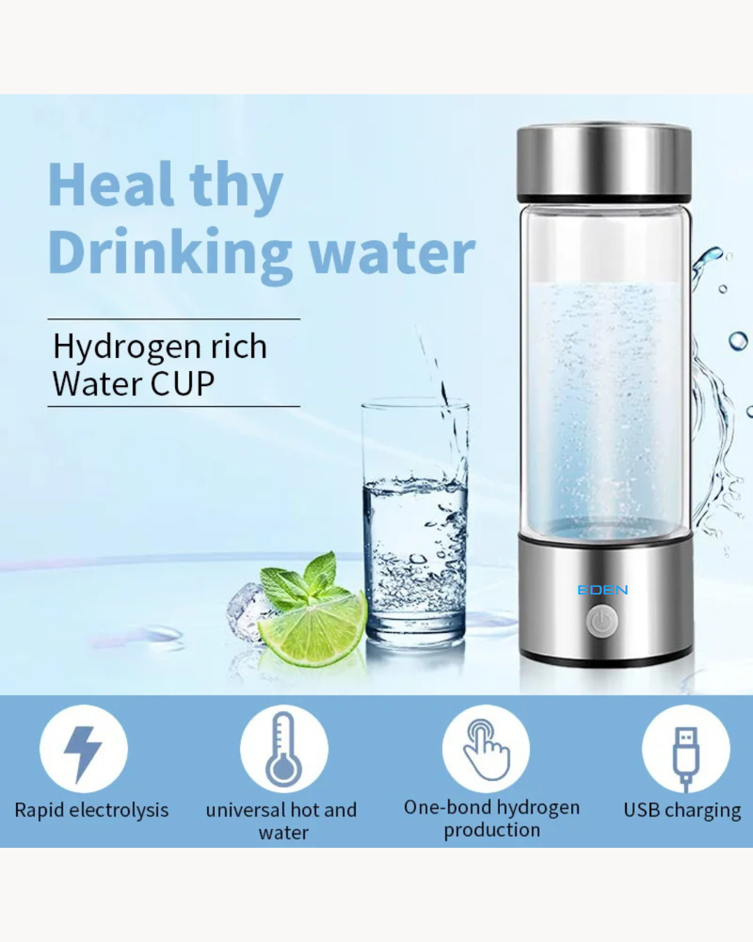 NEO EDEN TECH Hydrogen-Rich Water Cup Portable Electric Hydrogen Rich Water Generator Bottle Titanium Quality Filter Healthcare Water Cup USB