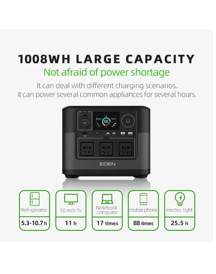 NEO EDEN TECH Lithium Solar Energy System 1200 W 1008 WH Portable Power Station Outdoor Power Supply,Mini Solar Power Station