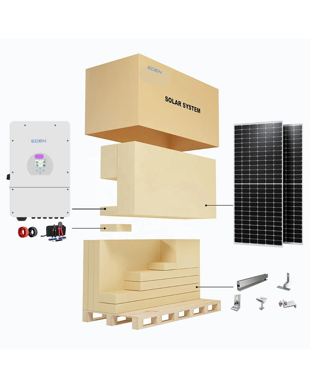 NEO EDEN TECH 2025 Solar Panels Complete Kit Home 16000W Hybrid Solar Energy Storage System Set with Deye 8Kw 10Kw 12Kw 16Kw Battery 48V
