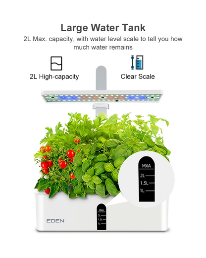 NEO EDEN TECH Hydroponics Growing System Automatic Timing Indoor Garden Kit 9 Pods Height Adjustable 15W LED Grow Lights 2L Water Tank