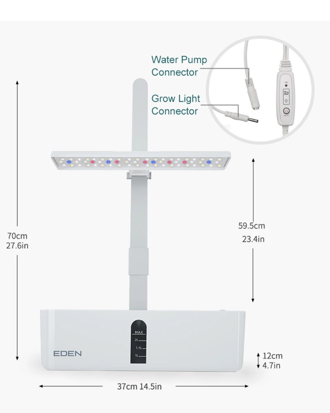 NEO EDEN TECH Hydroponics Growing System Automatic Timing Indoor Garden Kit 9 Pods Height Adjustable 15W LED Grow Lights 2L Water Tank