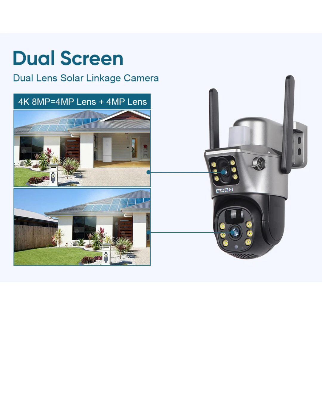 NEO EDEN TECH 4G / WiFi Solar Camera Dual Lenses Outdoor 8MP 4K Low Power Battery IP Camera PIR Night Vision V380 Pro CCTV Security Protection