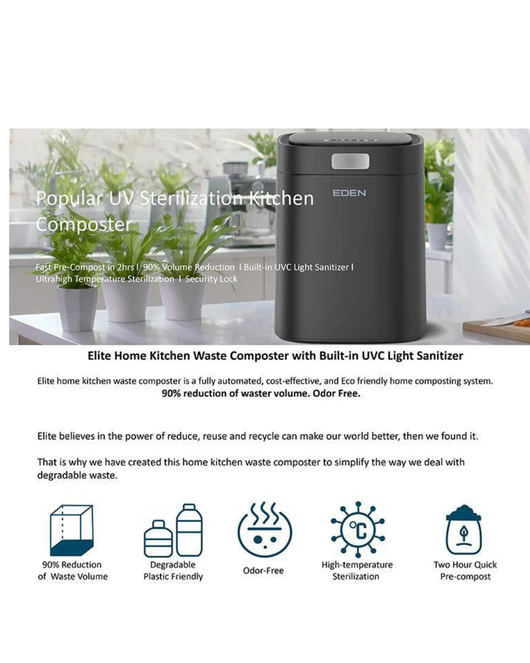 NEO EDEN TECH Kitchen Garbage Disposal Household Composter Electric Waste Food Recycling Machine Composting for Home