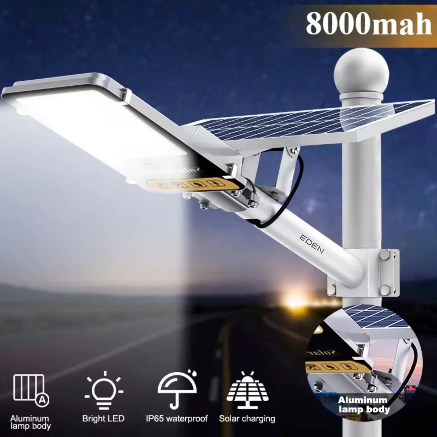 NEO EDEN TECH Aluminum 8000mah High Power Solar Light Outdoor Solar Street Light Waterproof Street Light For Garage Garden Terrace wall lamp