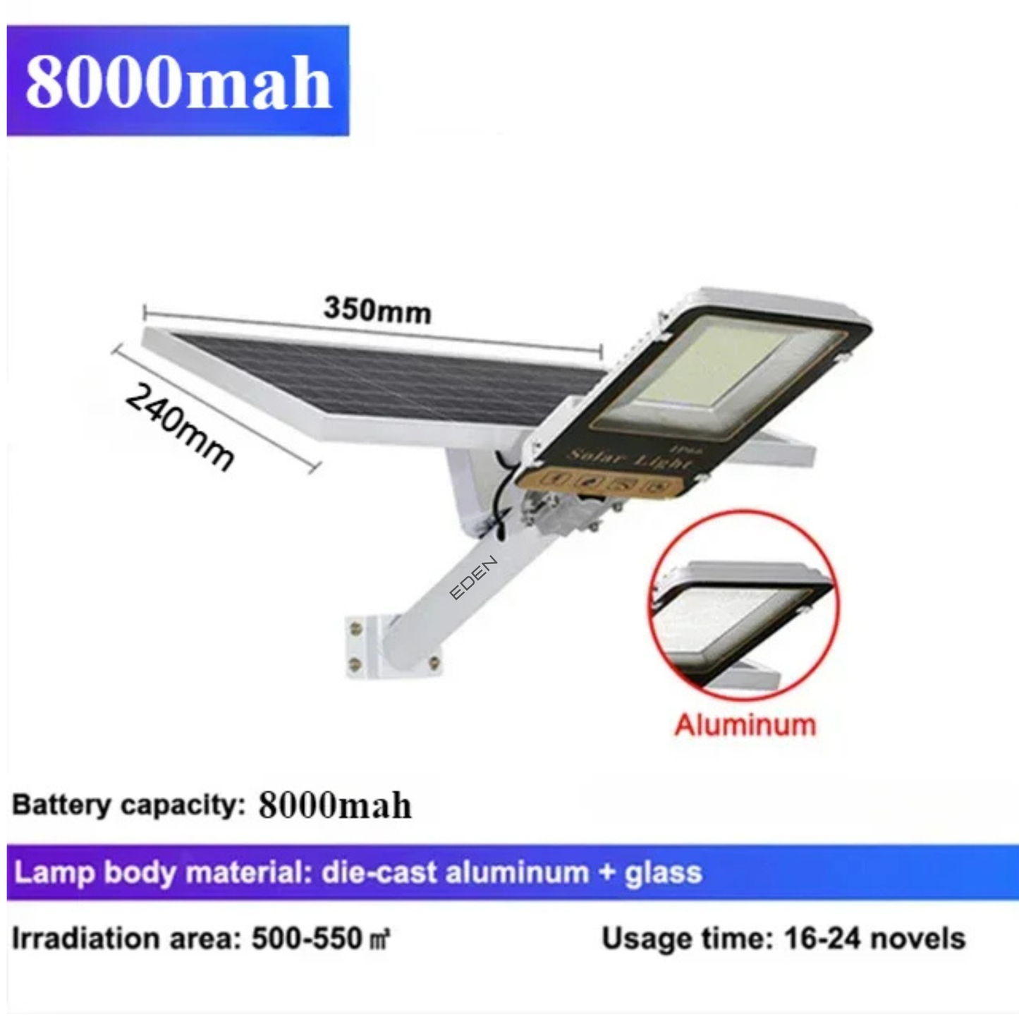 NEO EDEN TECH Aluminum 8000mah High Power Solar Light Outdoor Solar Street Light Waterproof Street Light For Garage Garden Terrace wall lamp