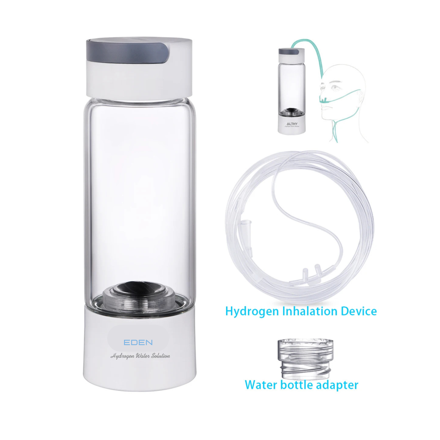 NEO EDEN TECH  Hydrogen Rich Water Generator Bottle - Glass Cupbody - DuPont SPE & PEM Dual Chamber Maker Ionizer - H2 Inhalation Device