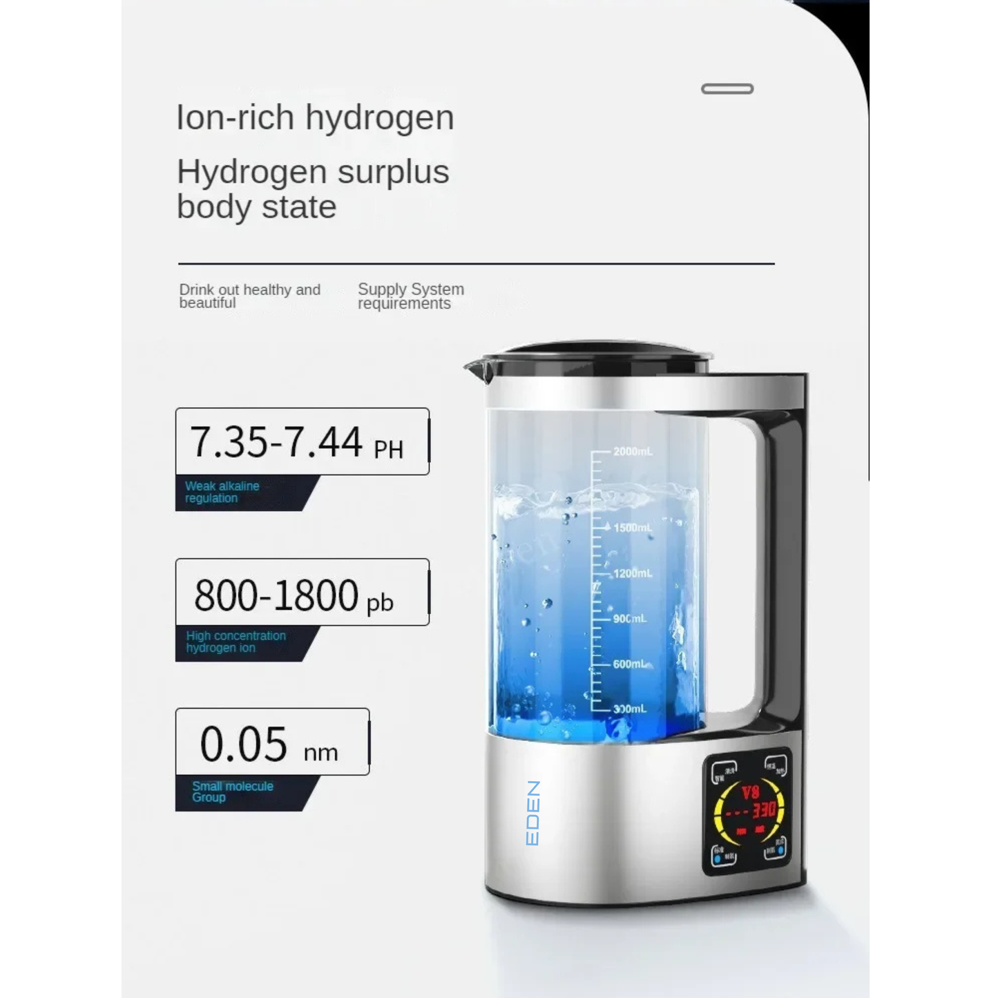NEO EDEN TECH 100-240V 2L Electric Hydrogen Rich Water Kettle Water Ionizer Machine Water filter Drink Hydrogen Water Generator