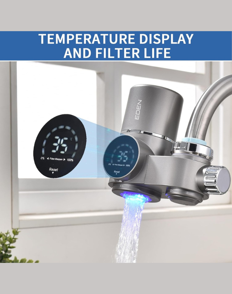 NEO EDEN TECH Faucet Water Filter, LED Display Water Purifier to Reduce Lead, Chlorine & Heavy Metals, Sink Water Filter