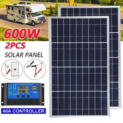 NEO EDEN TECH  300W/600W Solar Panel Kit Complete 12V Polycrystalline USB Power Portable Outdoor Rechargeable Solar Cell Solar Generator