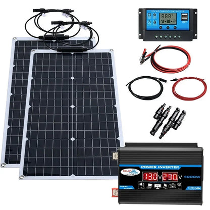 NEO EDEN TECH 2000W Solar Energy System 110V/220V 4000W Solar Panel Inverter Glass 12V Battery Charging Controller For Home/Outdoor Use
