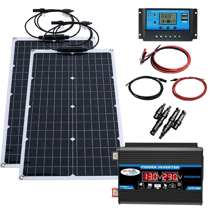 NEO EDEN TECH 2000W Solar Energy System 110V/220V 4000W Solar Panel Inverter Glass 12V Battery Charging Controller For Home/Outdoor Use
