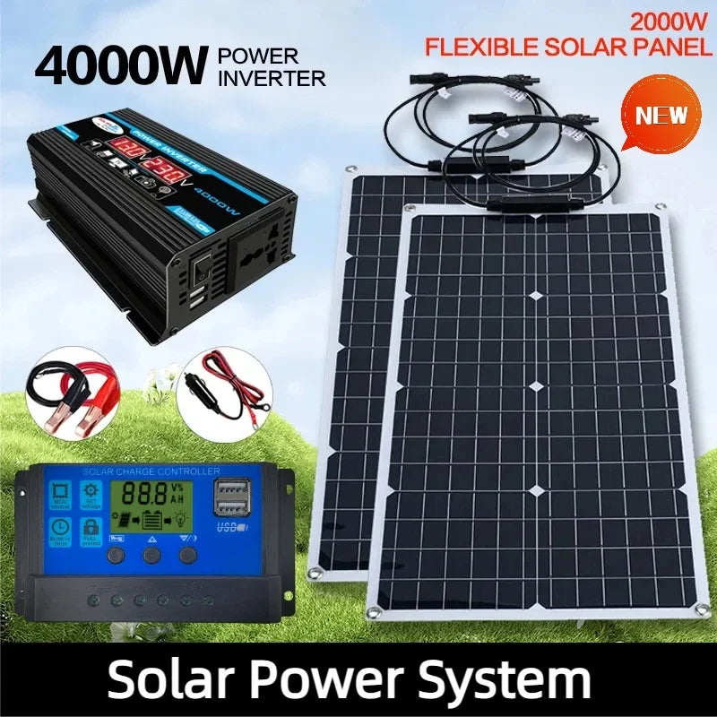 NEO EDEN TECH 2000W Solar Energy System 110V/220V 4000W Solar Panel Inverter Glass 12V Battery Charging Controller For Home/Outdoor Use