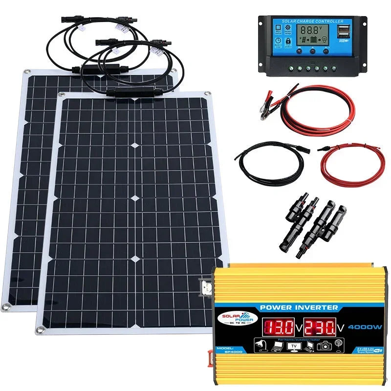 NEO EDEN TECH 2000W Solar Energy System 110V/220V 4000W Solar Panel Inverter Glass 12V Battery Charging Controller For Home/Outdoor Use