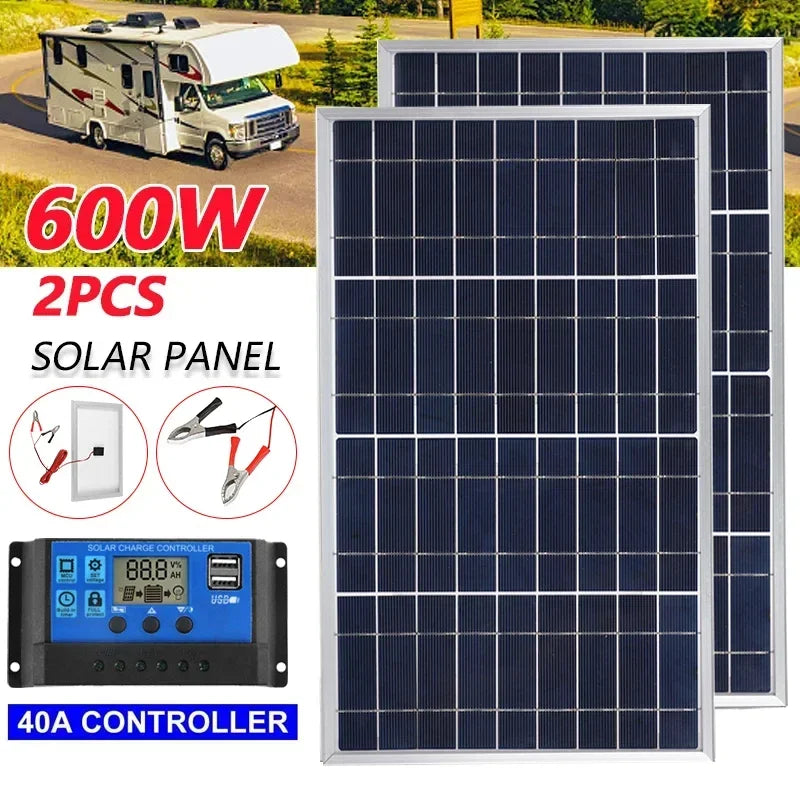 NEO EDEN TECH  300W/600W Solar Panel Kit Complete 12V Polycrystalline USB Power Portable Outdoor Rechargeable Solar Cell Solar Generator