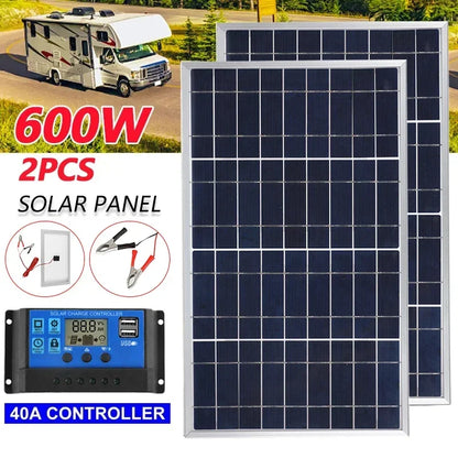 NEO EDEN TECH  300W/600W Solar Panel Kit Complete 12V Polycrystalline USB Power Portable Outdoor Rechargeable Solar Cell Solar Generator