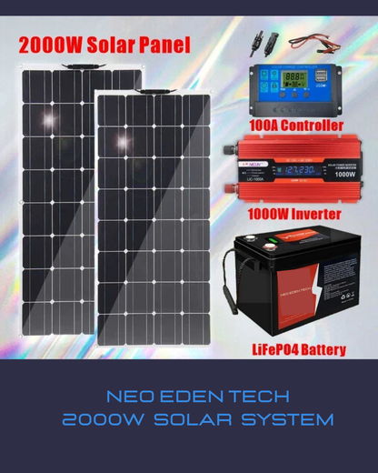 NEO EDEN TECH 2000W Solar Panel System Kits For Home With 1000W 2000W Solar Panel 100A Charge Controller 220V Inverter 10Ah30Ah LFP Battery